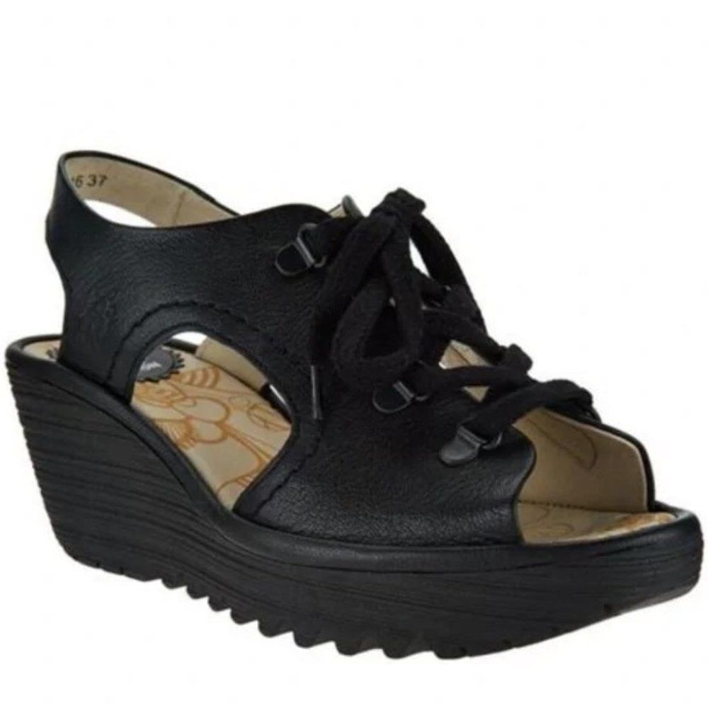 Fly London Ylfa Lace Up Wedge Sandals